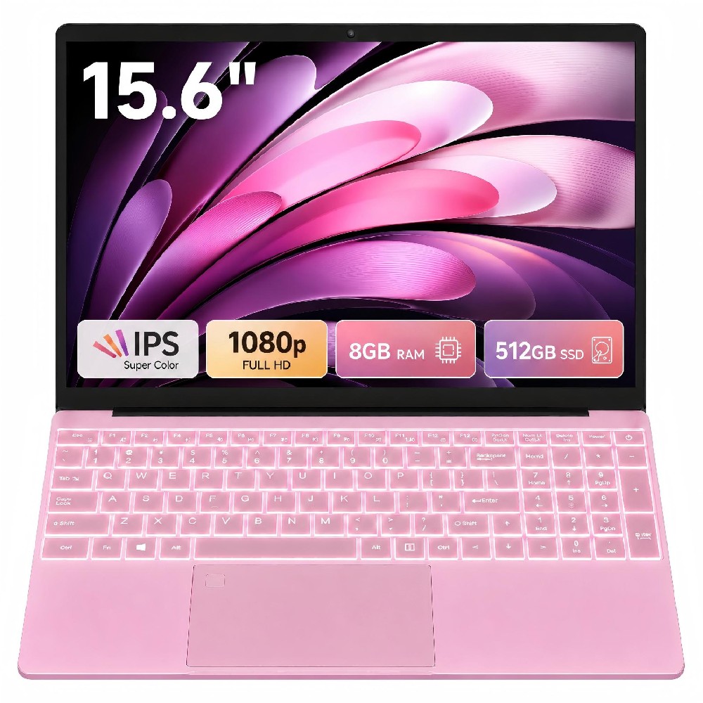 GXMO Pink Intel Celeron N5100 Laptop Wholesale, 15.6 inch with Backlit Keyboard and Fingerprint